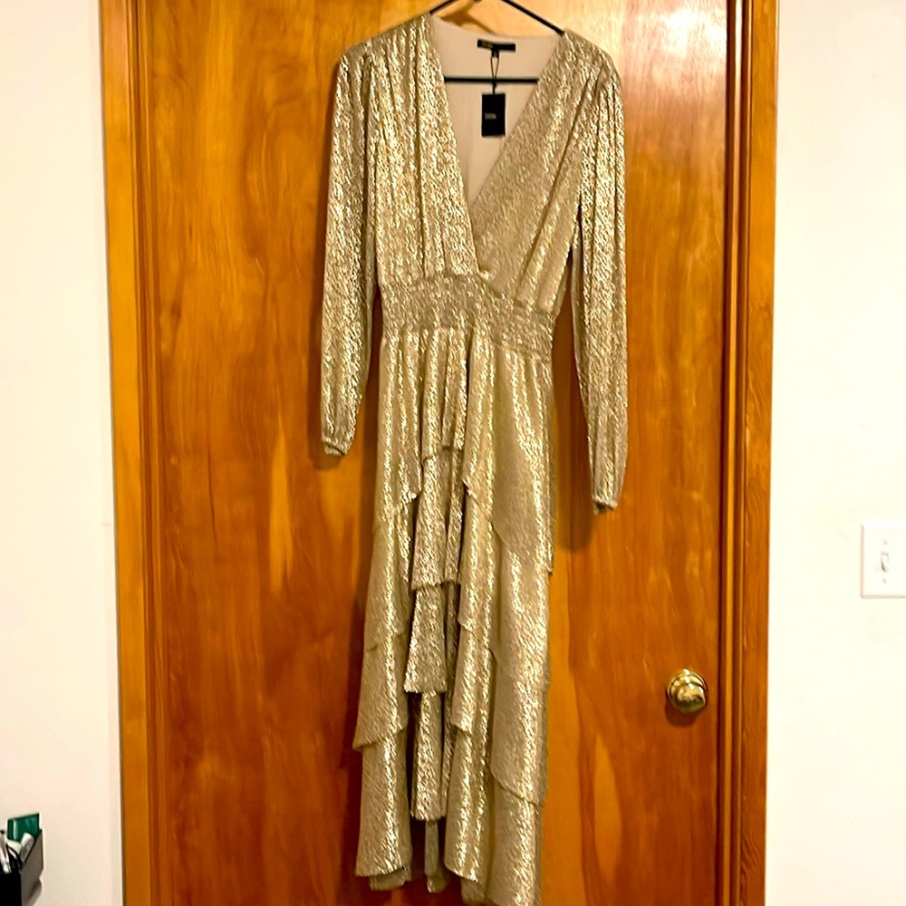 Maje gold V-neck long sleeved dress